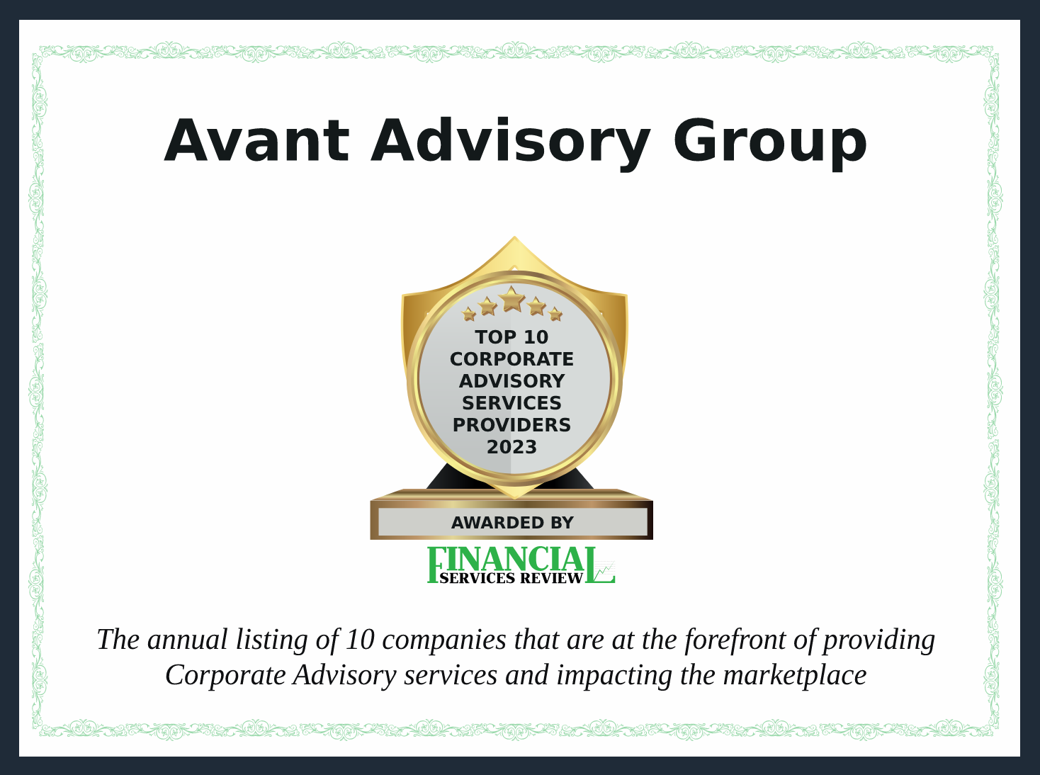 Avant Advisory Group Featured as a 2023 Top 10 Corporate Advisory Services Firm