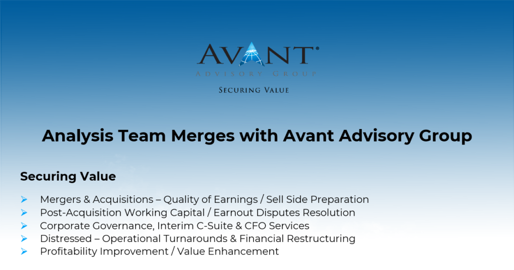 Avant Advisory Group — announces that Analysis Team, Inc. has merged its practice into Avant as of January 2023.